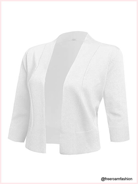 Sweaters - 3/4 Sleeve Cropped Cardigan Sweater Jacket Open Front Shrug Bolero Lightweight